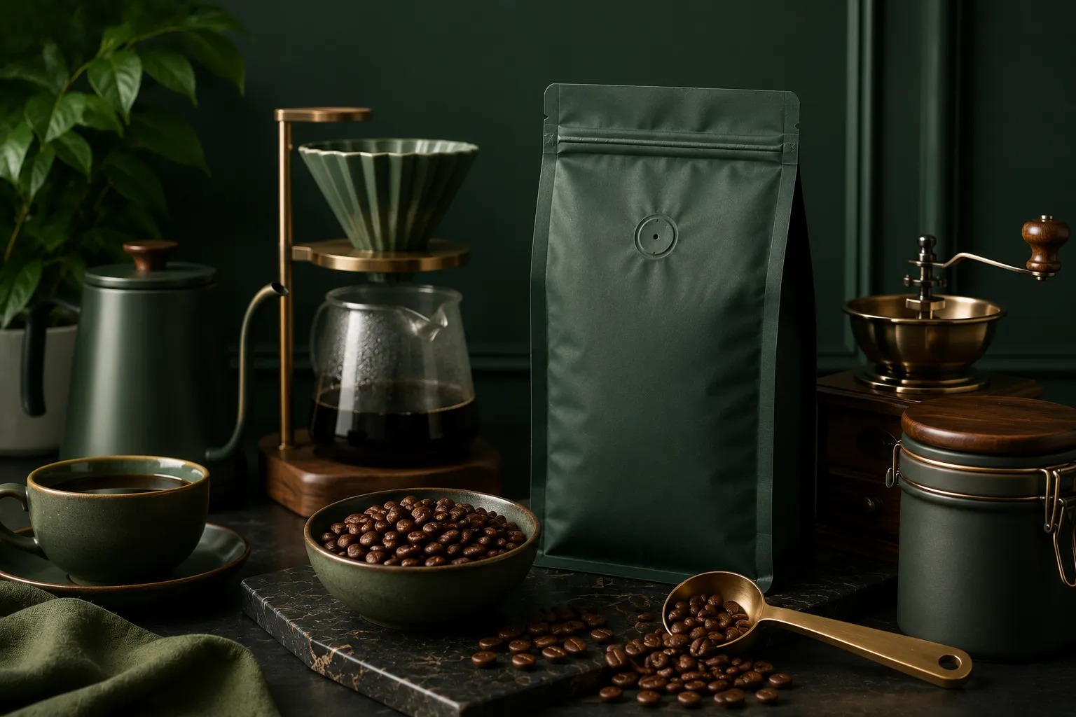 Specialty Coffee Co Luxurious coffee setting with green accents